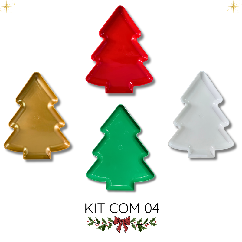 Kit 4 Bandejas Árvore de Natal – Elegância e Encanto para Sua Mesa Natalina (22x17,5 cm)