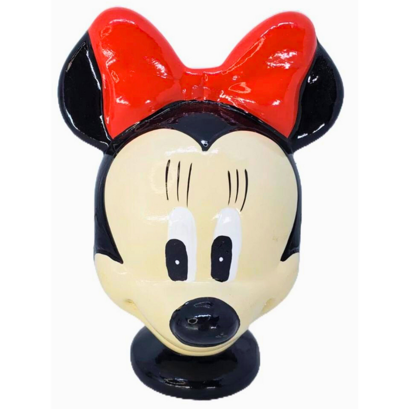 cabeça da Minnie de cerâmica com laço vermelho ou rosa