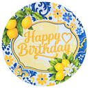 Painel Decorativo Happy Birthday 50 cm – Tema Limão Siciliano e Cerâmica Portuguesa