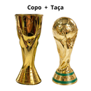 Kit Copo 18cm + Taça Troféu 15cm Plástico Dourado Tema Futebol Copa