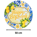 Painel Decorativo Happy Birthday 50 cm – Tema Limão Siciliano e Cerâmica Portuguesa